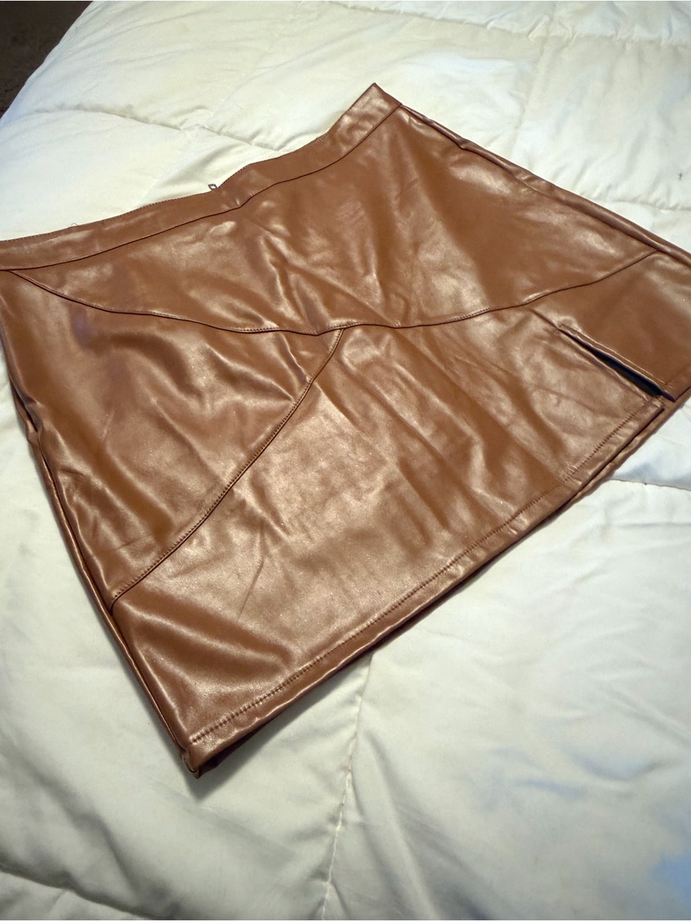 Women's Faux Leather mini skirt  - Brown